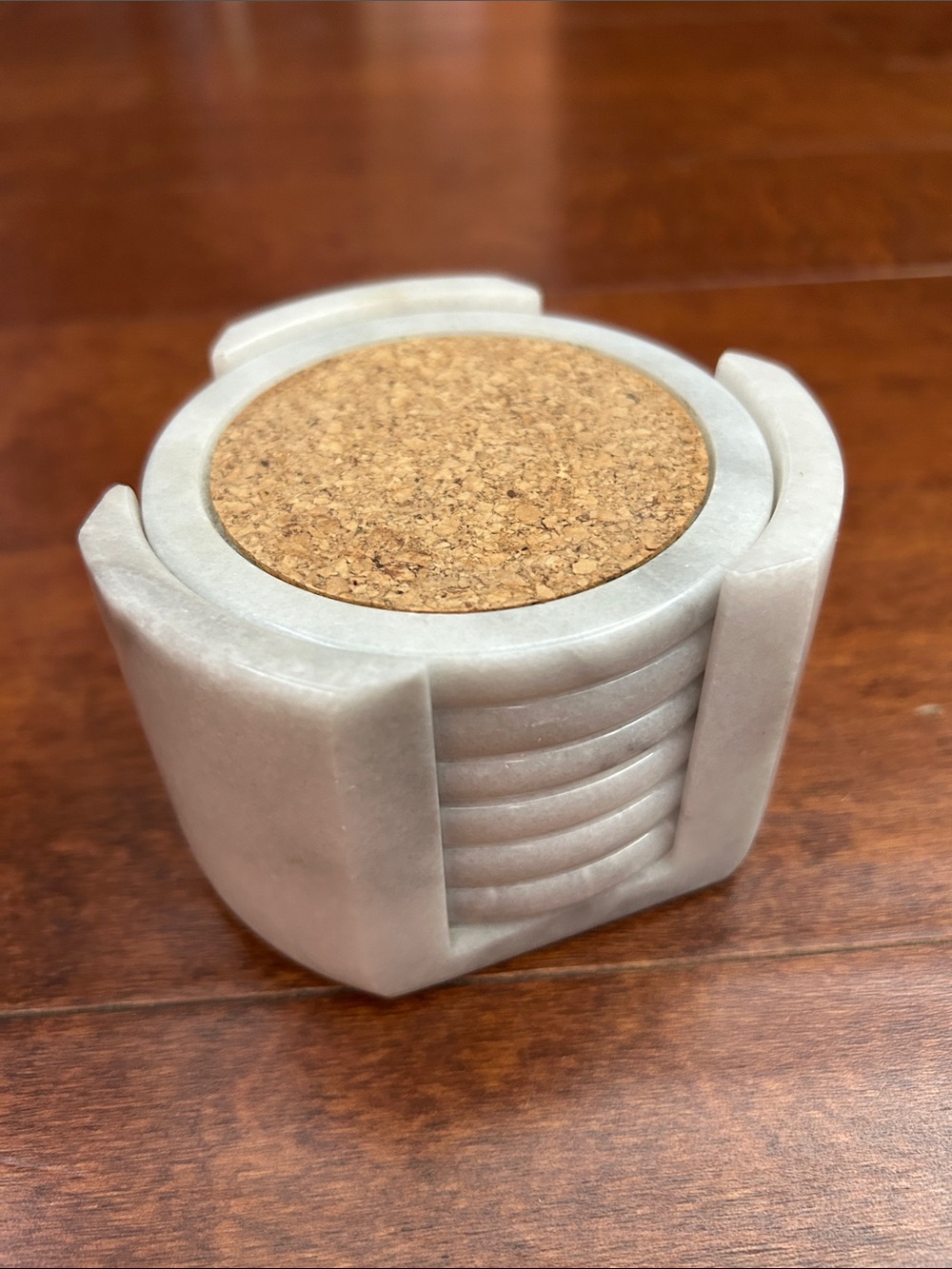 Vintage Marble and Cork Round Drink Coasters - Set of 6